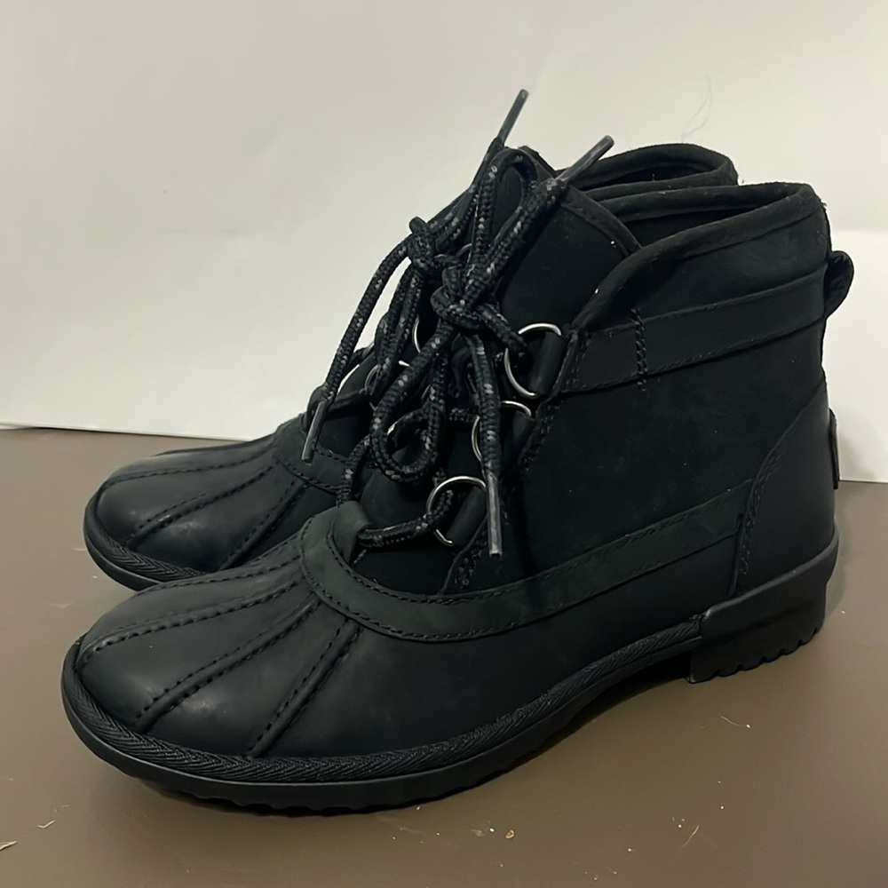 - UGG Australia  Greda  Waterproof  Black Leather Booties Women’s Size 5.5